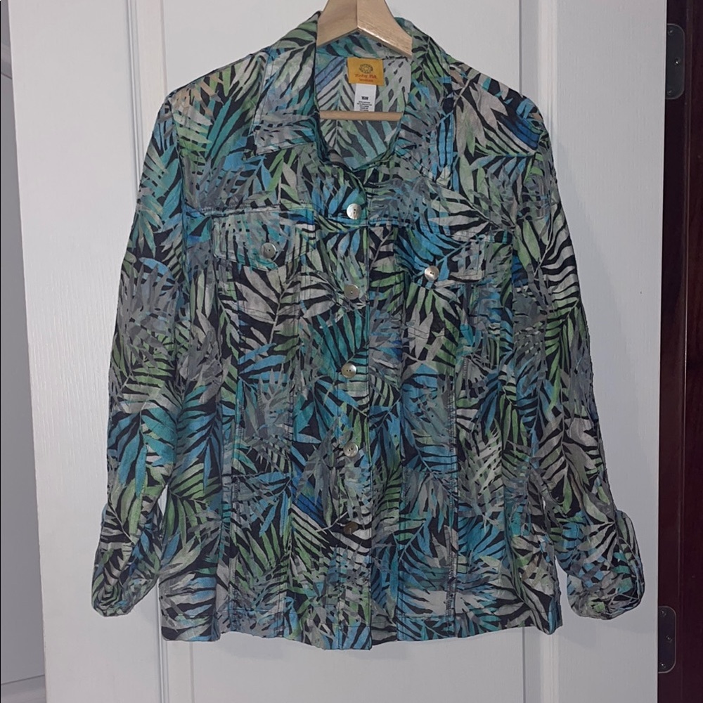 Ruby Rd. Tropical Leaf Print Jacket 16W